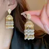 Kolczyki zwisają kobiety przesadne złote klatki dla ptaków perła moda Retro luksusowa latarnia cyrkon Tassel dzwonek wietrzny