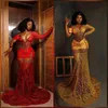 Chic 2023 nouvelles robes de bal africaine Aso Ebi Style robe formelle or rouge étincelle dentelle manches longues robes de soirée 322