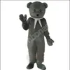 Costume de mascotte ours cuisinier gris Costumes de mascotte de dessin animé Halloween événement de noël Costumes de jeu de rôle robe de jeu de rôle Costume de fourrure