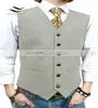 Gilets pour hommes Gilet de costume pour hommes Coupe ajustée Col en V Tweed à simple boutonnage Gilet sans manches Vert Chevrons