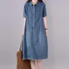 Vestidos Casuais Mulher Vintage Vestido Denim Senhora Moda Verão Zíper Lapela Manga Curta Altura Do Joelho Mulheres Vestidos De Verão Vestidos 2023