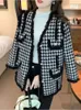 Jaquetas femininas moda feminina jaqueta de luxo outono inverno Houndstooth imitação vison veludo malha solta cardigan casaco roupas