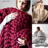 Blankets Fashion Chunky Merino Wool Blanket Thick Big Yarn Roving Knitted Blanket Winter warm Throw Blankets sofa bed blanket T230710