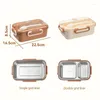 Dinnerware Sets 304 Stainless Steel Insulated Lunch Box With Spoon Cute Cartoon Bear Student Japanese Bento Sealed Leak-Proof Lattice Design