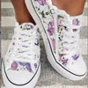 Dress Shoes Floral Canvas White Wild Women Large Size Shallow Mouth Lace up Sports Casual Flat Shoe Femme Zapatos 230710