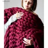 Blankets Fashion Chunky Merino Wool Blanket Thick Big Yarn Roving Knitted Blanket Winter warm Throw Blankets sofa bed blanket T230710