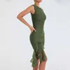 2023 Designer Femmes Vêtements Robes Sexy Slim Col Rond Sans Manches Robe Moulante Dos Nu Plissée Mi Longueur Jupe