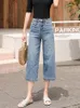 Wide leg Straight Women Jeans Korean Fasion Streetwear Loose Calf Length High Waist Denim cargo Pants Women Boyfriend Jeans