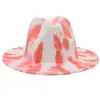 Graffiti Printing Jazz Cartola Feminina Masculina Outono Aba Larga Fascinator Tie-dye Fedora Chapéu para Festa de Casamento Boné de Feltro Panamá