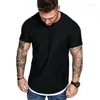 Men's Suits H012 Casual T-Shirts Pleated Wrinkled Slim Fit O Neck Short Sleeve Muscle Solid Tops Shirts Summer Basic Tee