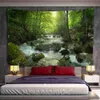 Tapestries Green Brook Forest Tapestry Wall Hanging Natural Scenery Art Bedroom Aesthetic Room Home Decor R230710