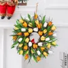 Fiori decorativi Simulazione Tulip Wreath Wall Hanging Spring per porta d'ingresso Decorazione di nozze Decorazioni per feste primaverili