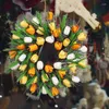 Decoratieve Bloemen Bloem Kunstmatige Lente Tulpenkroon Met Klimop Bladeren Voor Voordeur