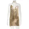 Lässige Kleider 2023 Silbermaterial Pailletten Kleid sexy Club Glitzer Träger reflektierende elastische Mini -Party -Clubwear -Kleidung Frauen