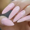 False Nails Gel Polish Press On Nail Stiletto XL Long Faux Light Pink Pure Color Pointed Curved Fake