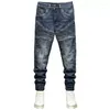 Мужские джинсы Street Fashion Men Men Retro Blue Splicated Designer Elastic Skinny Biker Punk Bonder