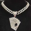 Pendant Necklaces Men Women Hip Hop Playing Card Necklace with Crystal Cuban Chain Hiphop Iced Out Bling Fashion Charm Jewelry 230613