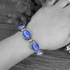 Chaîne Naturel Ovale Lapis Lazuli Bracelet Pour Femmes Vintage Antique Argent Plaqué Fleur Pendentif Mode Bijoux Fête Cadeau TB276 230710