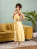 Vestidos casuais sem costas longo vestido de praia amarelo bandagem chiffon verão sexy deslizamento elegante vintage sem mangas maxi para mulheres 2023