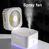 Electric Fans Portable Water Cooler Table Fan Colorful Light Humidifier Mini Electric Fan USB Rechargeable Low Noise for Office Bedroom School