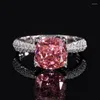 Cluster Rings Cushion Cut Pink Topaz Diamond Ring Real 925 Sterling Silver Party Wedding Band For Women Bridal Engagement Jewelry