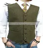 Gilet da uomo Gilet da abito da uomo Slim Fit con scollo a V Gilet monopetto senza maniche in tweed verde a spina di pesce