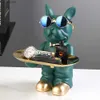 Oggetti decorativi Figurine Patung anjing Resin ruangan celengan nampan penyimpanan dekoratif Bulldog Perancis patung hewan untuk dekorasi meja rumah T230710