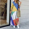 Basic Casual Dresses Boho Dress Single Breasted Button Irregular Long Dresses Women Sundress Sexy Turn-down Collar Face Print Maxi Dress Vestido 230710