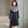 Raincoats Winter Faux Fur Collar Leather Long Loose Coats Coat Female Jacket Parka Women Femme Rabbit Mink Sheepskin Fashion Fox