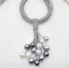 Цепи 12 мм настоящий белый черный серый пресноводный жемчужный ожерелье кожаный шнур магнит застежка Dongguan Girl Store