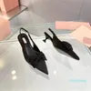2023-Sandals minyon topuk yüksek topuklu tasarımcı saten ipek sivri uçlu yay rhinestone siyah pembe moda parti kariyer resmi düğün sandalet