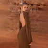 Anzüge Sexy Kleid Solide Strick Open Back Ausgestelltes Langarm Maxi Kleid Elegante Sexy Kleidung für Frauen 2021 Herbst Resort tragen