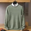 Männer Pullover Reine Wolle Pullover Männer Rundhals Pullover Lässige Mode Streifen Top Stricken Lose Jacke DJGF2207