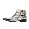 Italien haute qualité hommes en cuir véritable peau de serpent bottines en métal bout carré boucle robe chaussures militaires Sapatos Masculinos