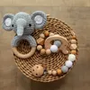 Rattles Mobiles 1set Baby Rattle Wooden Crochet Elephant Bells Music Teething Bracelet Pacifier Dummy Clips Gym Play Rodent Baby Products Toy 230707