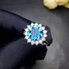 Vigselring för flickor Havsblå Kristall lzirkon Diamant Solros Vitguld Ring Fest Smycken Födelsedagspresent Justerbar