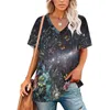 Vrouwen T Shirts Zomer Korte Mouw Top Tee Sterrenhemel Vlinder Print V-hals Tops Vintage Blouse