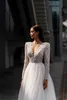 Мода Свадебные платья для невесты V Sece с длинными рукавами блестящие аппликации свадебные платья пуговица дизайнерские свадебные платья подметают поезд