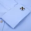 Men's Dress Shirts Men's Dress Shirts French Cuff Blue White Long Sleeved Business Casual Shirt Slim Fit Solid Color French Cufflinks Shirts For 230710