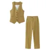 Women's Two Piece Pants Brown Khaki Vest Sleeveless Jackets Vests Pant Sets 2023 Woman 2 Pieces Summer Suit Waistcoat Vintage Elegant Office