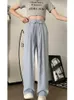 Men s Pants 2023 Women Pleated Tie Up High Waist Cozy Trousers Straight Wide Leg Baggy Casual Office Ladies Pant Solid Color Design Chic 230707