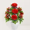 Fleurs décoratives bouquet artificiel 6 rose avec 5 petits fruits rouges Fausse décoration intérieure de fleurs pour décoration de jardin de mariage bricolage