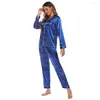 Женская одежда для сна осенняя весна женская шелк Silk Satin Pajama Set Button Down Loungewear Ladies с длинным рукавом ночной рубаш Vdeg1