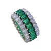 Cluster Rings Eternity Full Emerald Diamond Ring Real 925 Sterling Party Wedding Band For Women Men Engagement Jewelry