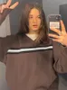 Pulls Femme Harajuku Vintage Y2K Esthétique Bleu Marron Pull Street Stripe Extra Large Haut Tricoté Manches Longues Automne/Hiver Pull