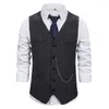 Hommes gilets hommes formel gilet chaîne décor sans manches Slim Fit affaires gilet simple boutonnage col en V poches plaquées costume manteau