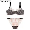 Bras Sets New France Pink Bra Panties Sets Embroidery Brassiere Women Lingerie Set White Ultrathin Lace Underwear Sexy Bra Set Transparent Z230711