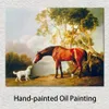 Konia Płótno Art George Stubbs Malowanie Bay Horse and White Dog ręcznie robione klasyczne krajobraz domowy dekoracje biura
