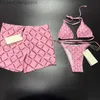 Roupas de banho femininas Maiôs de grife com letras rosa estampadas Conjuntos de biquínis femininos Calções de banho masculinos Moda sexy biquínis divididos para uso ao ar livre Z230711