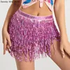 Skirts Sequin Belts Women Belly Dance Skirt Performance Costume Indian Practice Hip Skirts Long Tassel Bohemian Chain Clubwear Party 230710